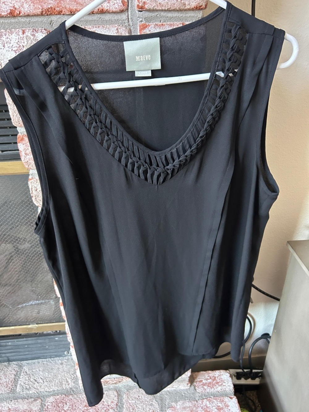NWOT Anthropologie Maeve Black Woven Detail Crepe Camisole Sleeveless Top Size L